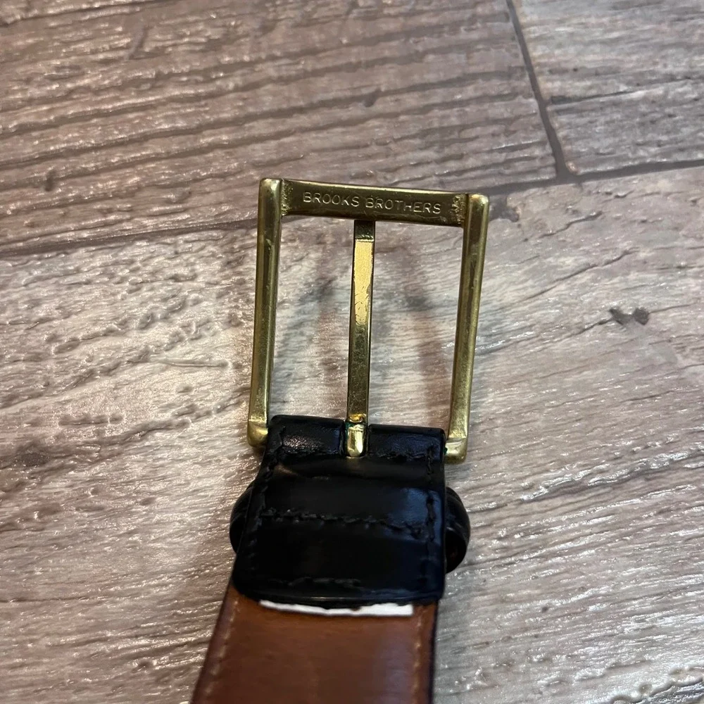 Brooks‎ Brothers Mens Black Leather Dress Belt Gold Buckle Size 38 Made in USA